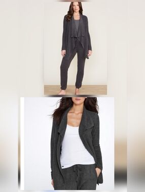 Barefoot Dreams XL Cozychic Lite Draped Open-Front Knit Cardigan Charcoal